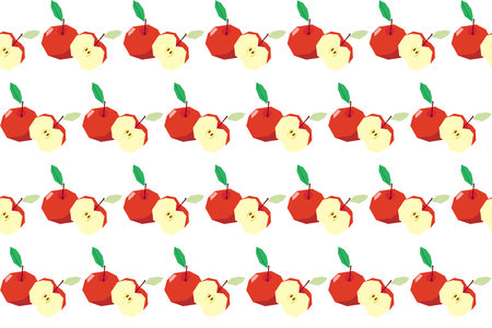 Illustration pattern, Abstract of red apple with leaf on white background.のイラスト素材