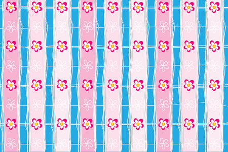 Abstract Pink flower and line on multi pink label on blue background.のイラスト素材