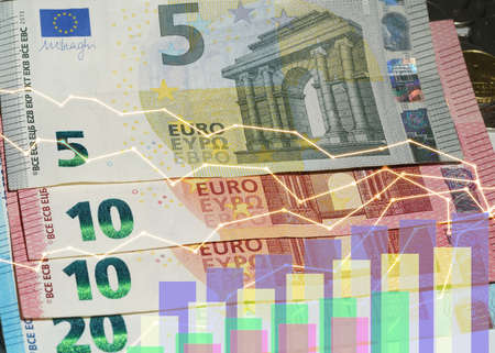 Investment diagram of profitable euro banknotes and saving money.の写真素材