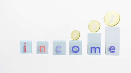Abstract text box and dollar coin Concept of investment income and financial stability 3D rendering.の写真素材