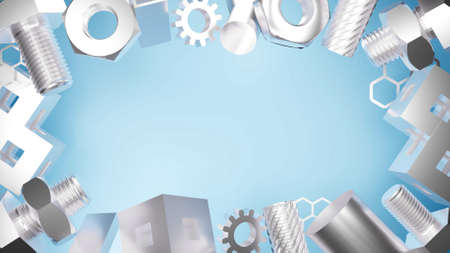 nut screw and cog mechanic work tool components isolated blue abstract background fathers day background 3d renderingの写真素材