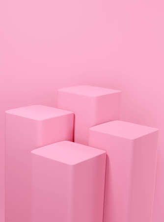 mockup for displaying products or brands 4 pastel pink pedestals isolated on pink background 3d renderingの写真素材