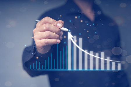 Businessman set goals analysis charts and graphs, development and growth of growing global economy, set goals based on big business valuations. concept of strategy vision for the organizationの写真素材