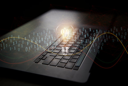 Creative solution of blockchain technology and blockchain network business banner concept, global blockchain title, Blockchain title with 0 and 1 flying on top. image of investorsの写真素材
