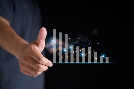 Success in investing in the commercial market stock market analysis investment market analysis concept Satisfied investor success report on the company's profitable growth, copy space.の写真素材