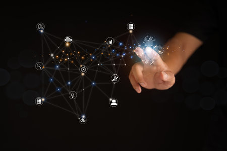 Cloud Computing, Digital Transformation Management, Internet of Things (IoT) Emerging Technologies, Big Data and Business Process Strategies, Automation, Customer Service, and Network Management Linesの写真素材