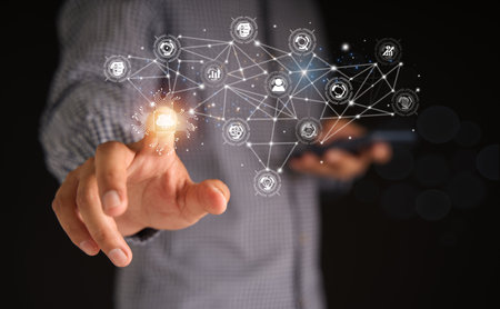 Cloud Computing, Digital Transformation Management, Internet of Things (IoT) Emerging Technologies, Big Data and Business Process Strategies, Automation, Customer Service, and Network Management Linesの写真素材