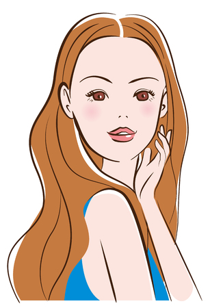 A cute woman with long brown hair vector illustration.のイラスト素材