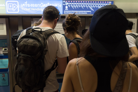 Bangkok, Thailand - January 26, 2018 : Ticket office at the MRT Hua Lamphong railway station.
Unidentified traveler passengers backpacker tourist buying train ticket for public transport at the automatic ticket machine.
People Foreigner Customers standingのeditorial素材
