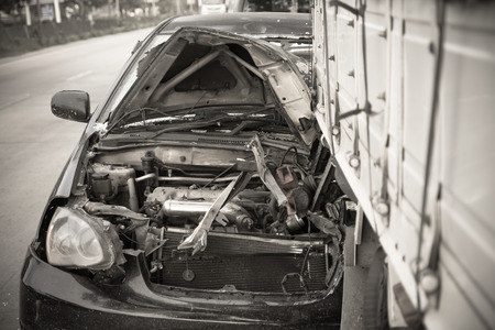 Car accident on the road, automobile transportation dangerous on street, insurance claim.の写真素材