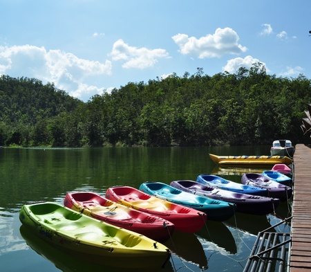 Kanu boats in many colorsの写真素材