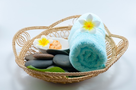 Close up set of oriental spa in the basketの写真素材