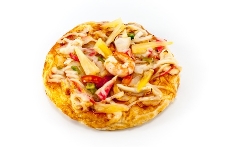 Close up of seafood pizzaの写真素材