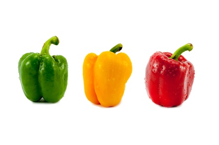 Sweet peppers on white backgroundの写真素材