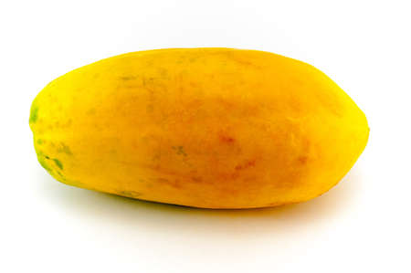 Whole ripe sweet papaya on white backgroundの写真素材