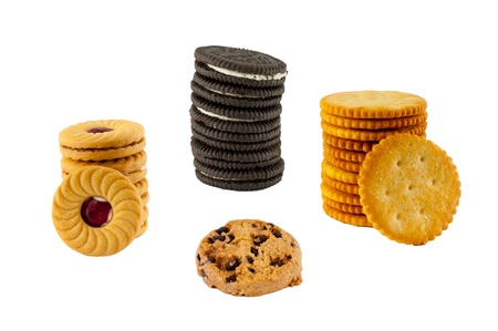 Many type of biscuits on white backgroundの写真素材
