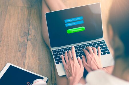 Encryption for downloading digital files. Password Security Login Technology Business Concept.の写真素材