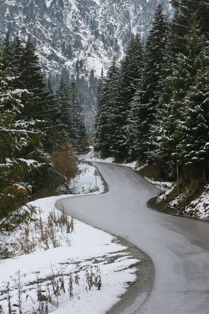 road to ski resort in Alps mountain near innbruck Austriaの写真素材
