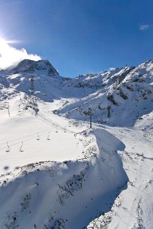 snow and ski lift in Switzerland Alpsの写真素材