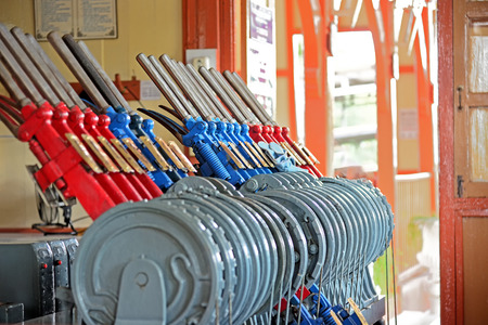 switch control tracks at the railway stationの写真素材