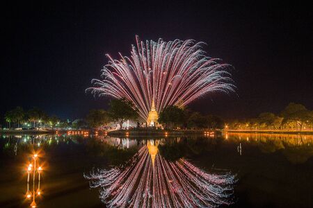 firework lightsound at sukhothai nation park,thailandの写真素材