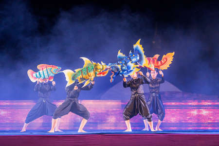 Sukhothai Province,Thailand- November  2019 :Thai puppets in story Ramayana show in open public...