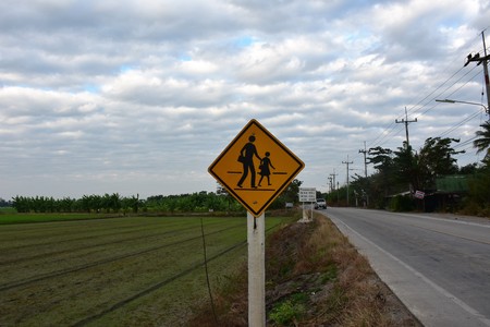 traffic sign, close to schoolの写真素材