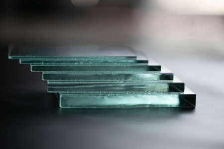 Glass Factory produces a wide variety of thick clear glass. Apply to buildings and residencesの写真素材