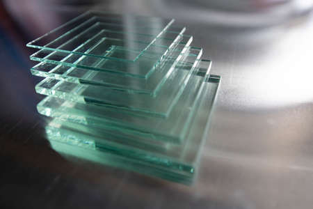Glass Factory produces a wide variety of thick clear glass. Apply to buildings and residencesの写真素材