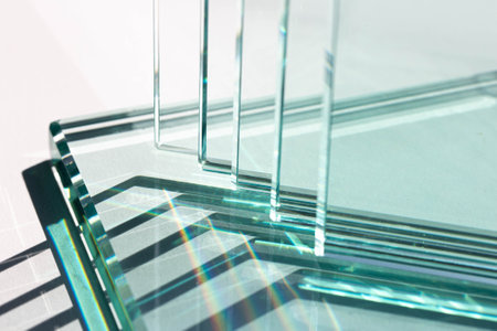 Glass test tubes on a white background with a reflection of sunlight.の写真素材