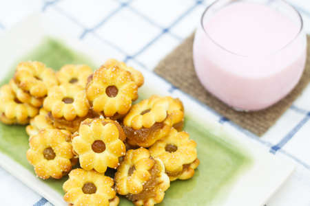 Dessert and milk Place on a plateの写真素材