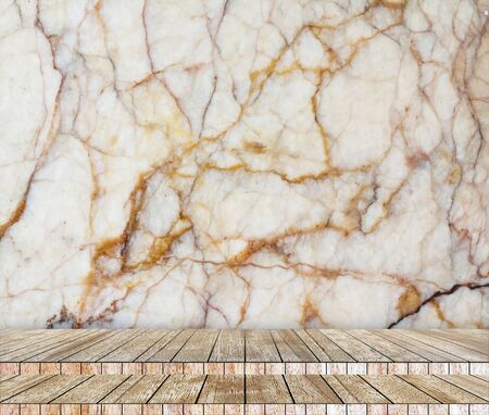 Backdrop  marble wall and wood slabs arranged in perspective texture background.の写真素材