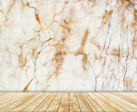 Backdrop  marble  wall and white wood slabs arranged in perspective texture background.の写真素材