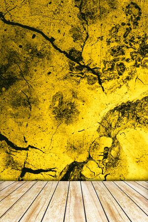 Backdrop  old stone wall and wood slabs arranged in perspective texture background.の写真素材