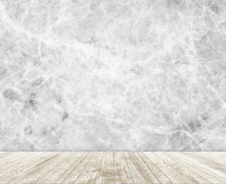 Backdrop  marble stone wall and wood slabs arranged in perspective texture background.の写真素材