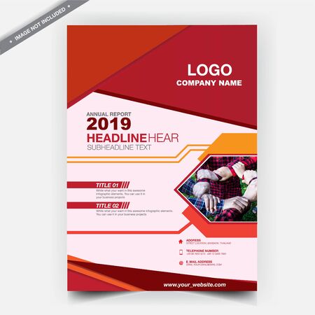 Front cover of a modern business brochure layout or flyer template, poster, magazine, annual report, book, booklet with red design concept. Size A4のイラスト素材