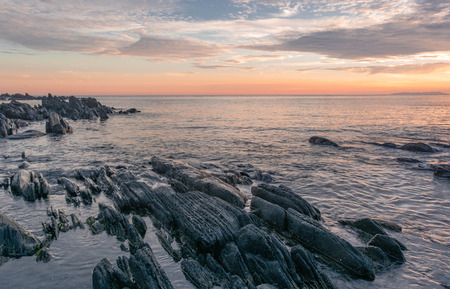orange sunset, orange sunrise over the sea, sea landscapeの写真素材