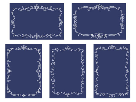Decorative frame set with white lines on a navy blue background (ratio of Japanese postcards)のイラスト素材