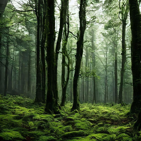An illustration of a trail in a mysterious forest
