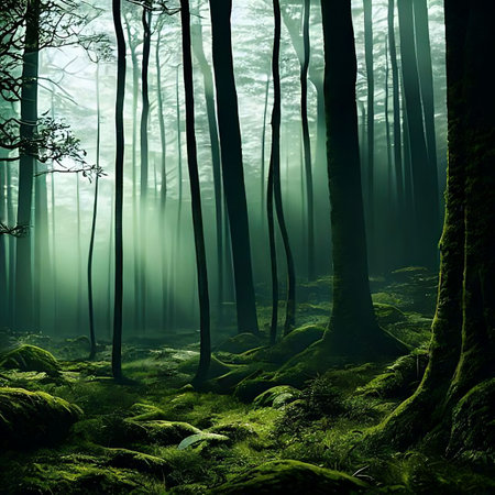 An illustration of a trail in a mysterious forestの写真素材