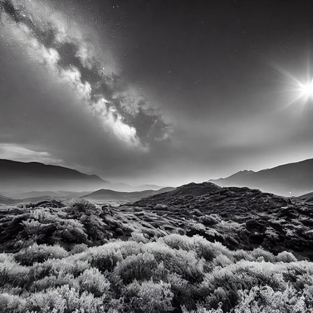 Beautiful Night sky view from a mountain Peak.の写真素材