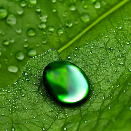 Beautiful water crystal drop on a leaf