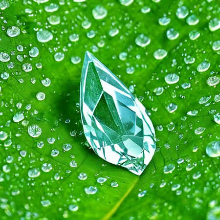 Beautiful water crystal drop on a leafの写真素材