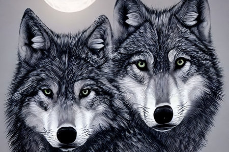A cute bold wolf portrait. young cute wolf is posing. Wolf with black and white far in a magical...