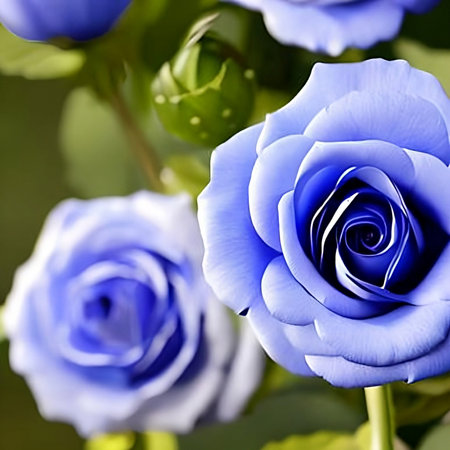 Beautiful blue rose bloom isolated closeup view, vintage floral and nature wallpaper, valentine flower background, generative aiの素材
