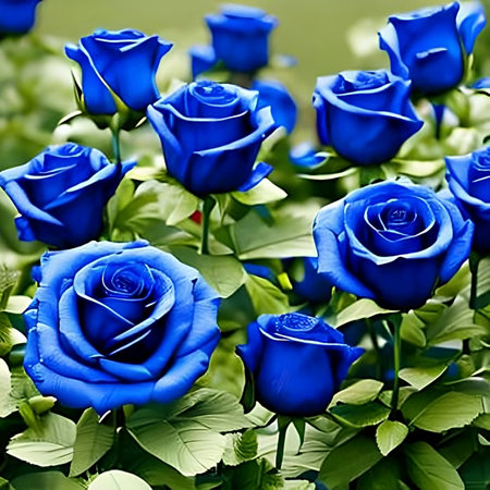Beautiful blue rose bloom isolated closeup view, vintage floral and nature wallpaper, valentine flower background, generative aiの素材