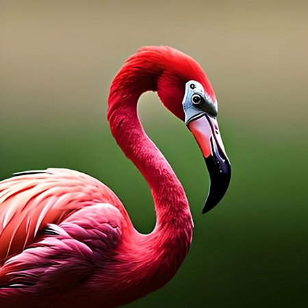 Colorful pink Flamingo in the wild, beautiful tropical bird on the nature, wildlife animal closeup portrait, generative aiの素材