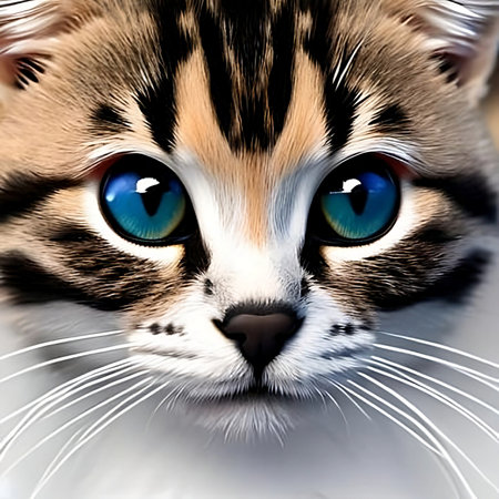 Close-up portrait of cute adorable kitten with big blue eyes, playful little pet, kitty paw, purebred pet animal, generative aiの素材