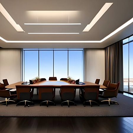 Modern conference and seminar room interior, office business workplace, meeting boardroom, modern wooden interior design, generative aiの素材