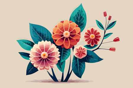 Flower bouquet with leaves and flowers. Vector illustration in retro style, generative aiの素材